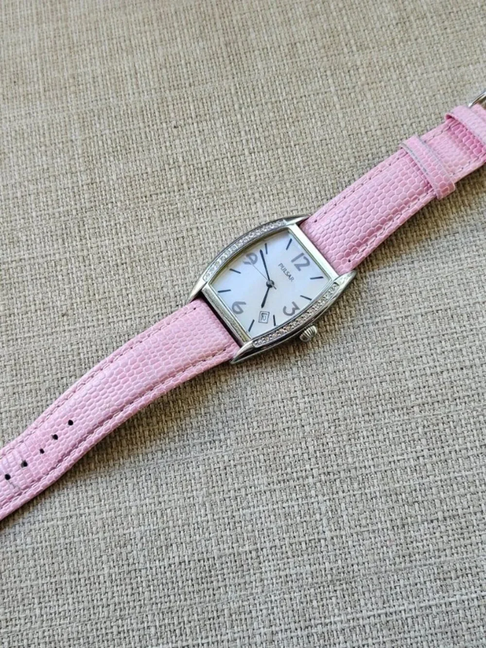 Vintage Pulsar Wristwatch Pink Leather Strap Japan Movt Date Calendar Watch